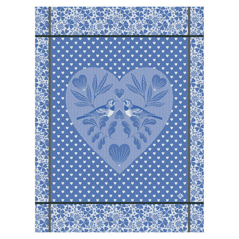 Le Jacquard Français, Amour Blue Tea Towel, 24x31, 100% Cotton
