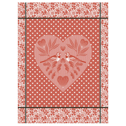 Le Jacquard Français, Amour Red Tea Towel, 24x31, 100% Cotton